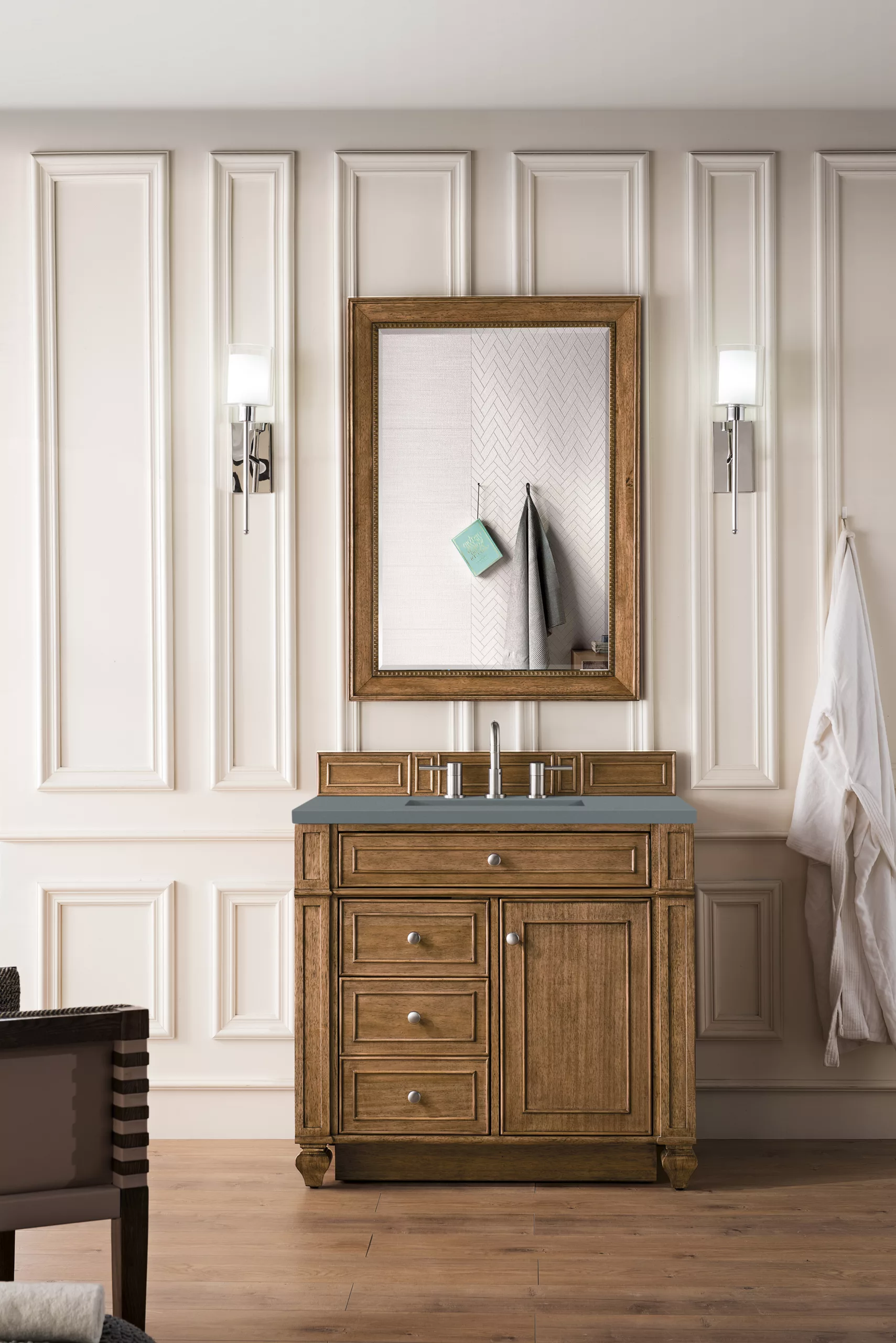 Bristol 36" Single Vanity, Saddle Brown w/ 3 CM Cala Blue Top - Image 2
