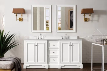De Soto 72" Double Vanity, Bright White w/ 3 CM Eternal Serena Quartz Top - Image 2