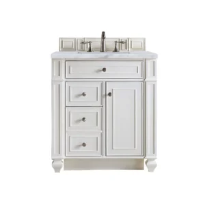 Bristol 30″ Single Vanity, Bright White w/ 3 CM Carrara Marble Top