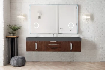Mercer Island 72" Single Vanity, Coffee Oak w/ Dusk Grey Glossy Composite Stone Top - Image 2