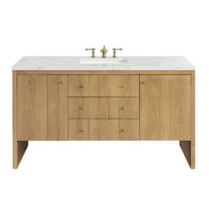 Hudson 60″ Single Vanity, Light Natural Oak w/ 3 CM Ethereal Noctis Top
