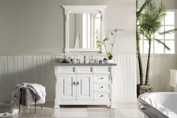 Brookfield 48" Single Vanity, Bright White w/ 3 CM Grey Expo Quartz Top - Image 2