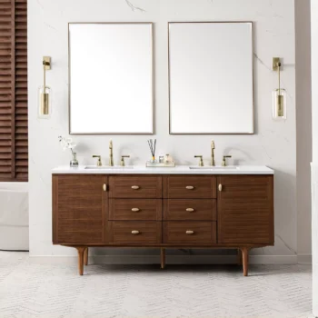Amberly 72" Double Vanity, Mid-Century Walnut w/ 3 CM White Zeus Top - Image 5
