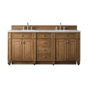 Bristol 72″ Double Vanity, Saddle Brown w/ 3 CM Carrara Marble Top