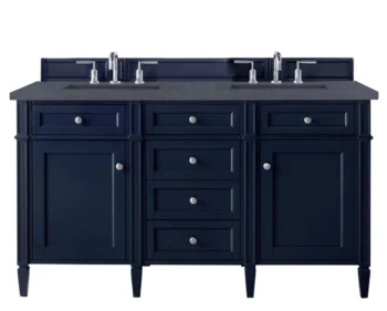 Brittany 60" Double Vanity, Victory Blue w/ 3 CM Charcoal Soapstone Quartz Top