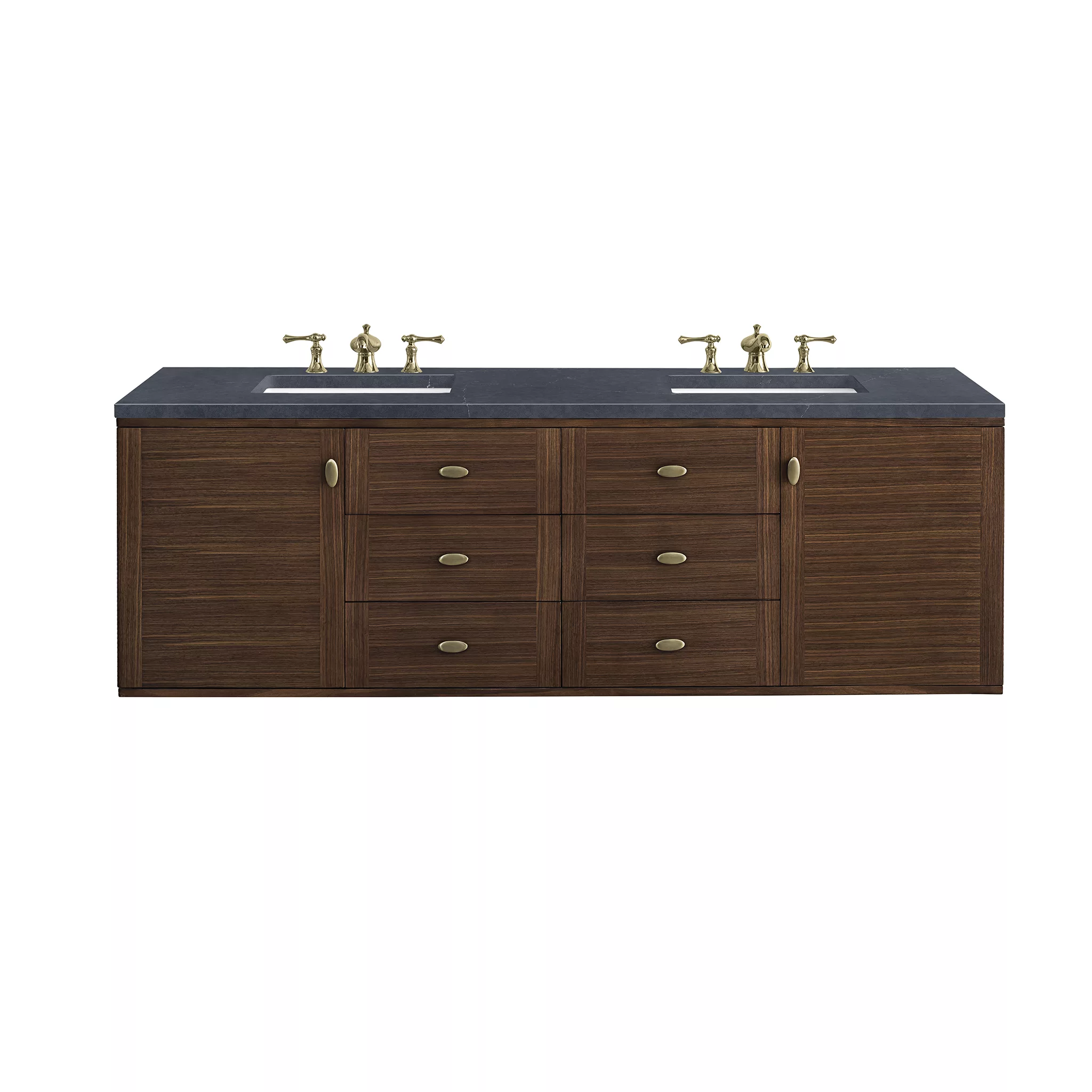 Amberly 72" Double Vanity, Mid-Century Walnut w/ 3 CM Charcoal Soapstone Top - Image 2