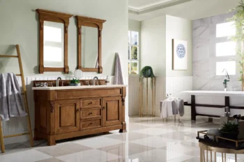 Brookfield 60" Double Vanity, Country Oak w/ 3 CM Eternal Marfil Quartz Top - Image 3