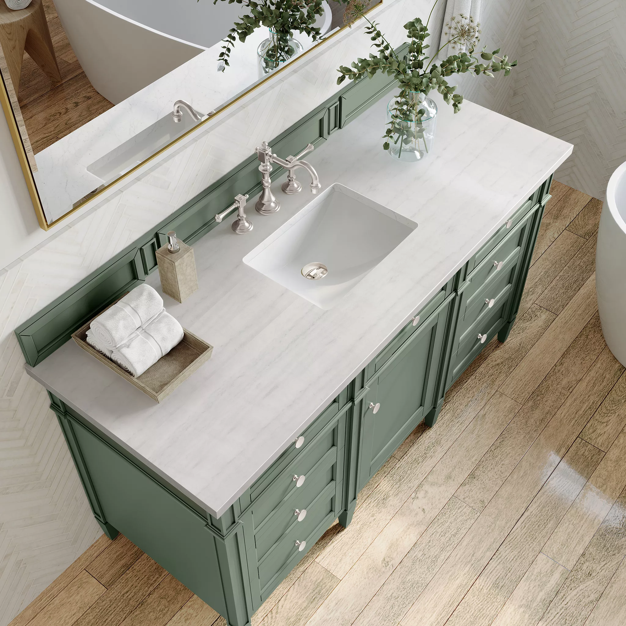 Brittany 60" Single Vanity, Smokey Celadon w/ 3 CM Arctic Fall Top - Image 5