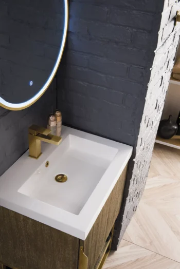Columbia 24" Single Vanity, Latte Oak, Radiant Gold w/ White Glossy Composite Stone Top - Image 5