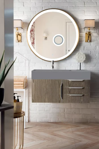Mercer Island 36" Single Vanity, Ash Gray w/ Dusk Grey Glossy Composite Stone Top - Image 2