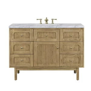Laurent 48″ Single Vanity, Light Natural Oak w/ 3 CM Carrara Marble Top