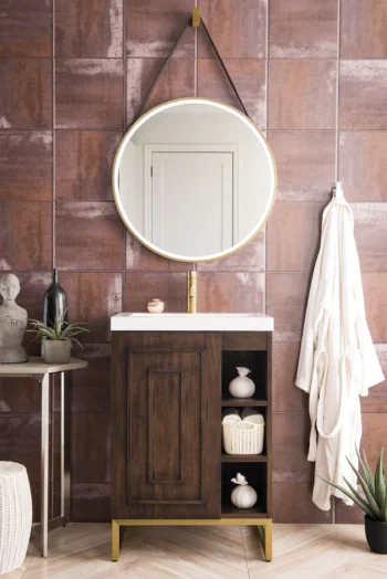 Alicante 24" Single Vanity, Mid-Century Acacia, Radiant Gold w/ White Glossy Composite Stone Top - Image 2