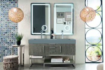 Columbia 59" Double Vanity, Ash Gray w/ Dusk Grey Glossy Composite Stone Top - Image 2