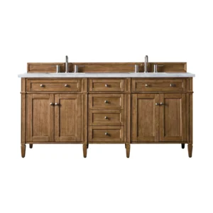 Brittany 72″ Double Vanity, Saddle Brown w/ 3 CM Arctic Fall Solid Surface Top