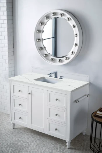 Copper Cove Encore 48" Single Vanity, Bright White w/ 3 CM Ethereal Noctis Quartz Top - Image 3