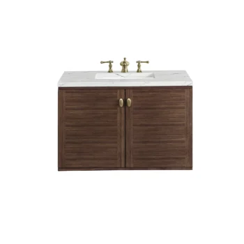 Amberly 36" Single Vanity, Mid-Century Walnut w/ 3 CM Ethereal Noctis Top - Image 2