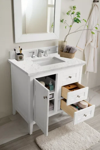 Palisades 36" Single Vanity, Bright White w/ 3 CM Eternal Jasmine Pearl Quartz Top - Image 4
