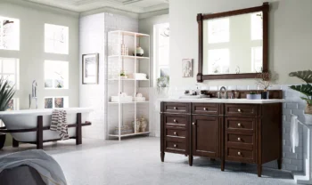 Brittany 60" Single Vanity, Burnished Mahogany w/ 3 CM Ethereal Noctis Quartz Top - Image 3