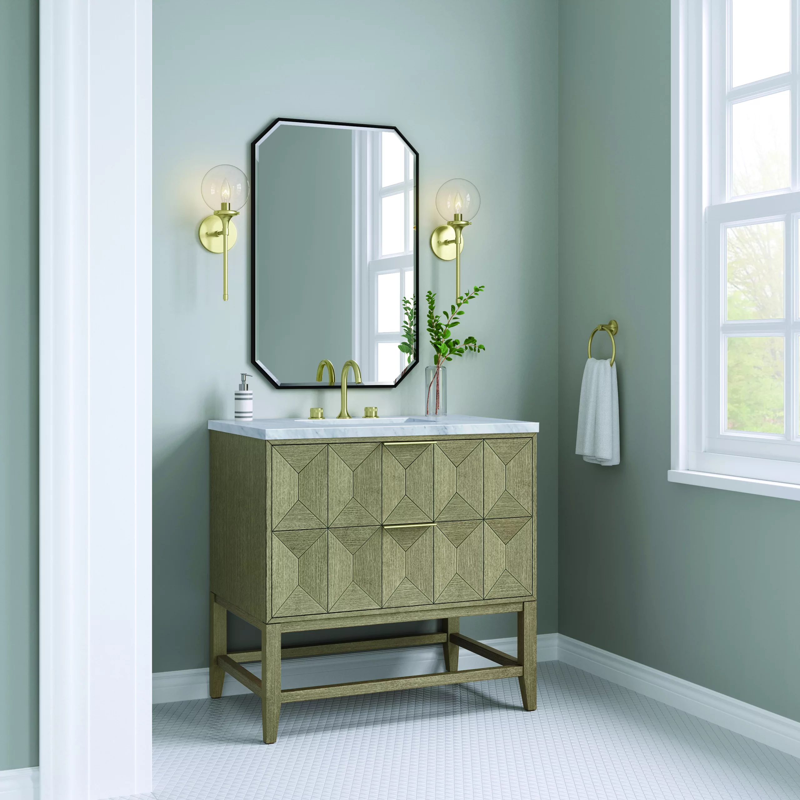 Emmeline 36" Single Vanity, Pebble Oak w/ 3 CM Carrara Marble Top - Image 4