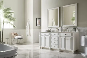 Bristol 72" Double Vanity, Bright White w/ 3 CM Ethereal Noctis Quartz Top - Image 3