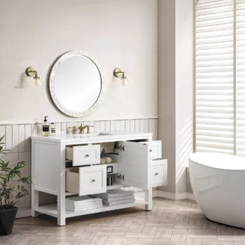 Breckenridge 48" Single Vanity, Bright White w/ 3 CM White Zeus Top - Image 4