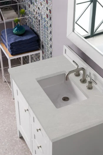 Palisades 36" Single Vanity, Bright White w/ 3 CM Eternal Serena Quartz Top - Image 3