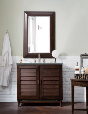 Portland 36" Single Vanity, Burnished Mahogany w/ 3 CM Cala Blue Top - Image 2