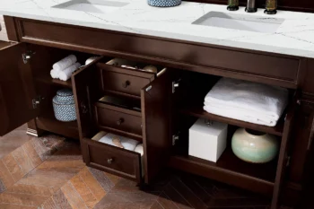 Brookfield 72" Double Vanity, Burnished Mahogany w/ 3 CM Ethereal Noctis Quartz Top - Image 6