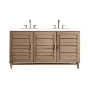 Portland 60″ Double Vanity Whitewashed Walnut w/ 3 CM White Zeus Quartz Top