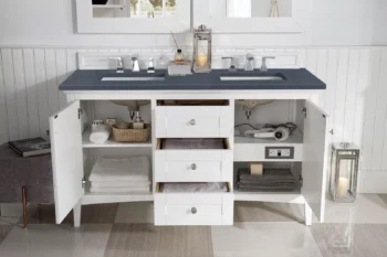 Palisades 60" Double Vanity, Bright White w/ 3 CM Charcoal Soapstone Quartz Top - Image 3