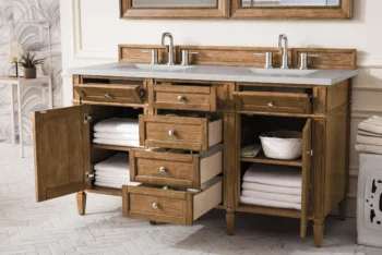 Brittany 60" Double Vanity, Saddle Brown w/ 3 CM Eternal Serena Quartz Top - Image 4