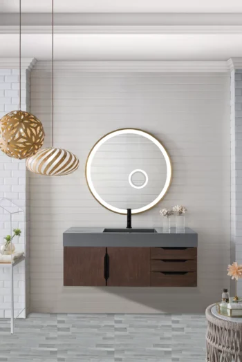 Mercer Island 48" Single Vanity, Coffee Oak, Matte Black w/ Dusk Grey Glossy Composite Stone Top - Image 2