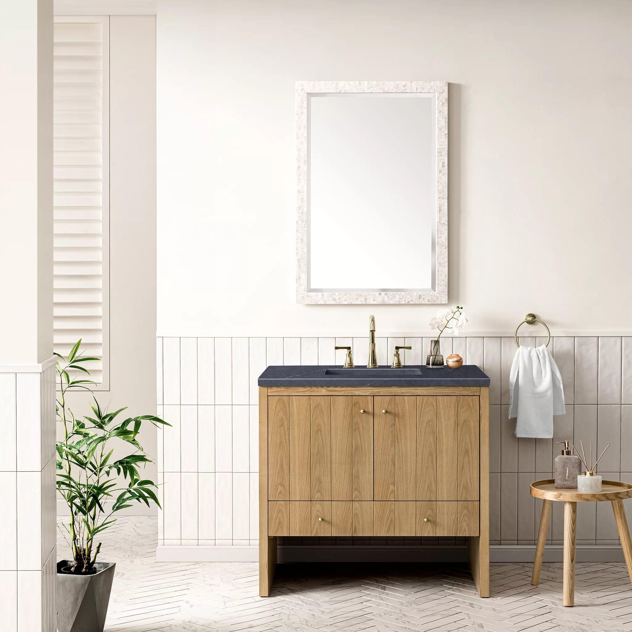 Hudson 36" Single Vanity, Light Natural Oak w/ 3 CM Charcoal Soapstone Top - Image 2