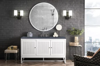 Athens 60" Single Vanity, Glossy White w/ 3 CM Charcoal Soapstone Quartz Top - Image 3