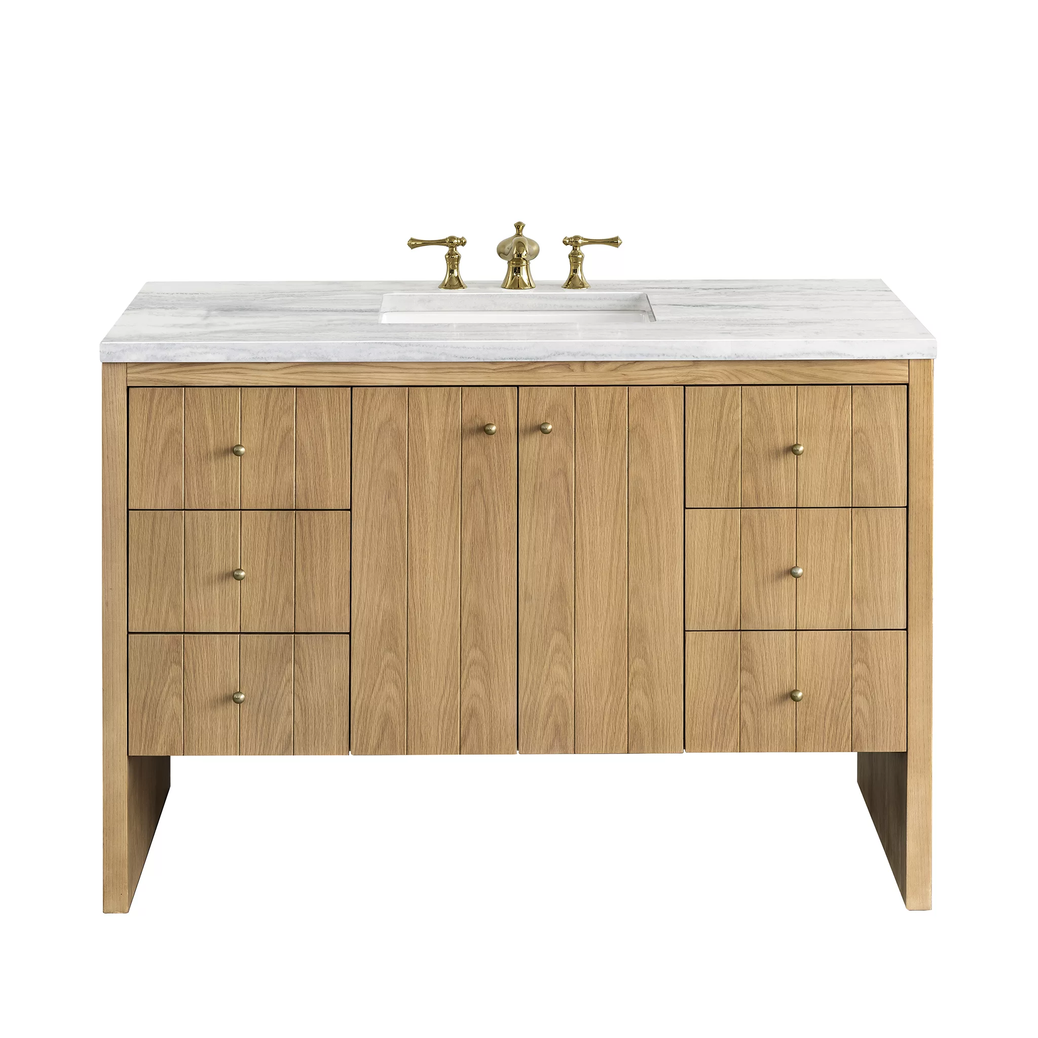 Hudson 48" Single Vanity, Light Natural Oak w/ 3 CM Arctic Fall Top - Image 2