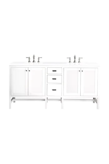 Addison 72" Double Vanity, Glossy White w/ 3 CM White Zeus Quartz Top