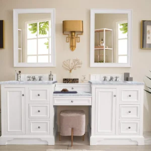 De Soto 82″ Double Vanity Set, Bright White w/ 3 CM Carrara Marble Top