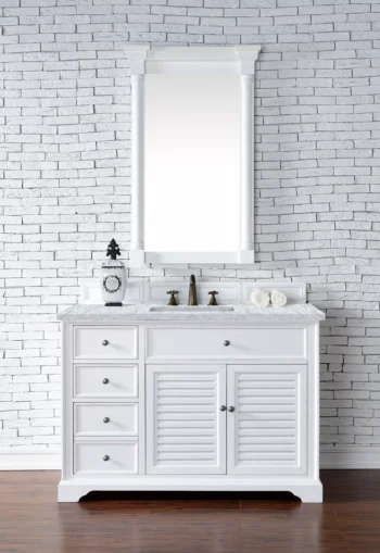 Savannah 48" Single Vanity, Bright White w/ 3 CM Carrara Top - Image 2