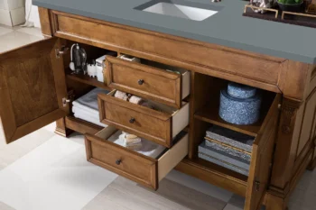 Brookfield 60" Single Vanity, Country Oak w/ 3 CM Cala Blue Top - Image 4