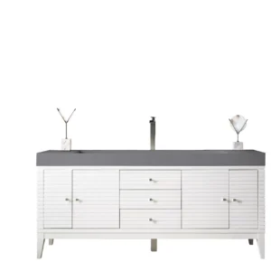 Linear 72″ Single Vanity, Glossy White w/ Dusk Grey Glossy Composite Stone Top