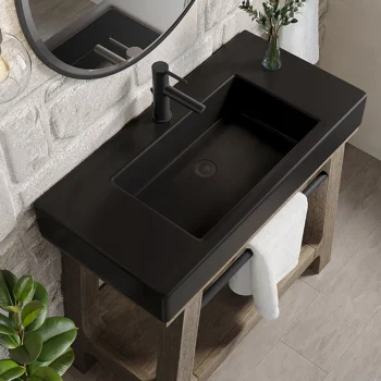 Auburn 36" Single Sink Console, Weathered Timber w/ Black Matte Mineral Composite Stone Top - Image 5