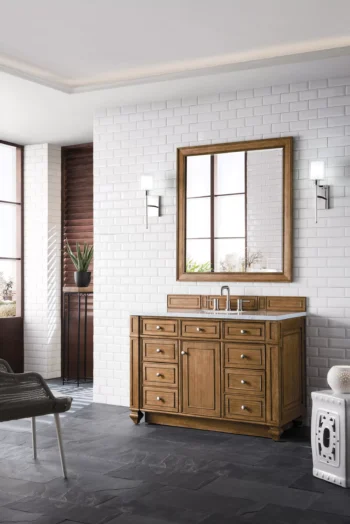 Bristol 48" Single Vanity, Saddle Brown w/ 3 CM Carrara Marble Top - Image 3