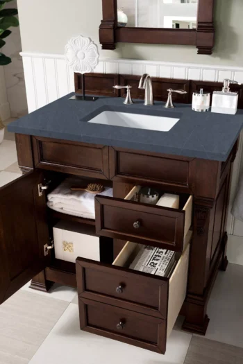 Brookfield 36" Single Vanity, Burnished Mahogany w/ 3 CM Charcoal Soapstone Quartz Top - Image 4