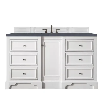De Soto 60" Single Vanity, Bright White w/ 3 CM Charcoal Soapstone Quartz Top