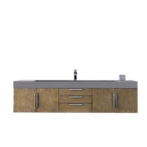 Mercer Island 72″ Single Vanity, Latte Oak w/ Dusk Grey Glossy Composite Stone Top