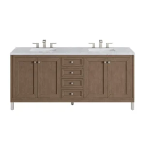 Chicago 72″ Double Vanity, Whitewashed Walnut w/ 3 CM Carrara Marble Top