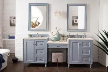 Copper Cove Encore 86" Double Vanity Set, Silver Gray w/ 3 CM Eternal Marfil Quartz Top - Image 2