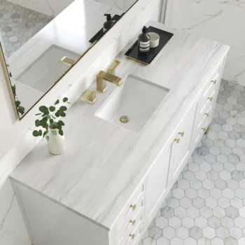 Chicago 60" Single Vanity, Glossy White w/ 3 CM Arctic Fall Top - Image 4