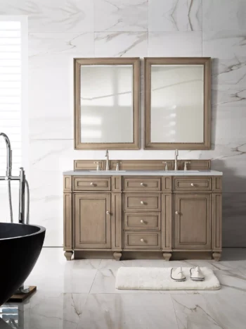 Bristol 60" Double Vanity, Whitewashed Walnut w/ 3 CM Eternal Serena Quartz Top - Image 2