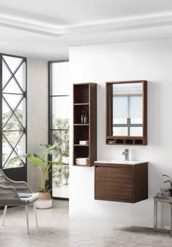 Mantova 23.6" Single Vanity, Mid-Century Walnut w/ Glossy White Composite Stone Top - Image 3